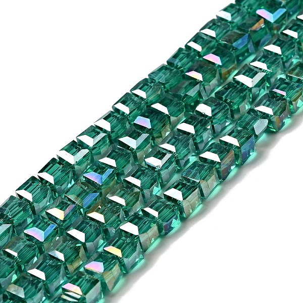 PandaHall Electroplate Glass Beads Strands, AB Color Plated, Faceted, Cube, Teal, 6x6x6mm, Hole: 1mm, about 100pcs/strand, 22 inch Glass...