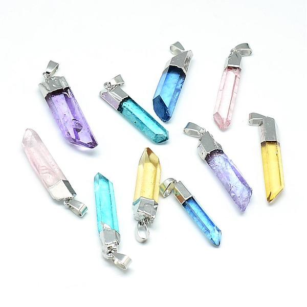 

PandaHall Electroplated Synthetic Quartz Pendants, with Iron Findings, Dyed, Mixed Color, 34~45x7~12x5~9mm, Hole: 6x4mm Quartz Others..., Multicolor