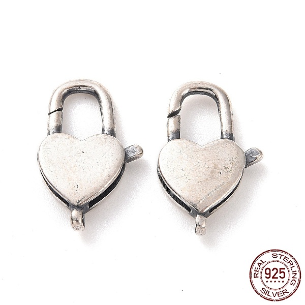 

PandaHall 925 Sterling Silver Lobster Claw Clasps, Heart Padlock, Antique Silver, 13.5x8x3~3.5mm, Hole: 0.9mm, Inner Diameter: 3x5mm...