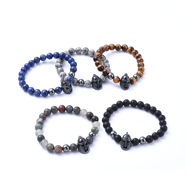 

PandaHall Natural Gemstone Stretch Beaded Bracelets, with Non-Magnetic Synthetic Hematite Beads and Brass Micro Pave Cubic Zirconia...