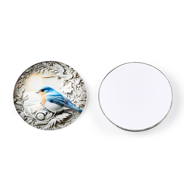 

PandaHall Glass Cabochons, Half Round,, Flower and Bird Pattern, Colorful, 35x9mm Glass Half Round Multicolor