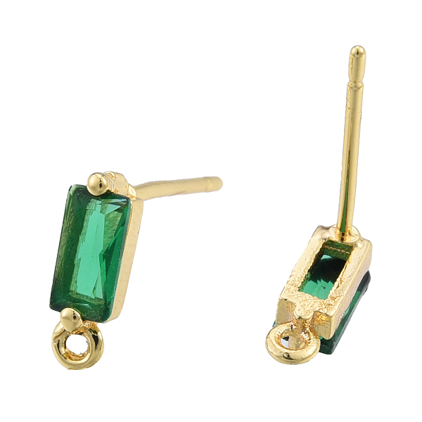 

PandaHall Brass Pave Green Cubic Zirconia Stud Earring Findings, with Horizontal Loops, Rectangle, Nickel Free, Golden, 9x3mm, Hole: 1mm...