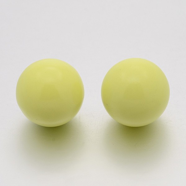 

PandaHall No Hole Spray Painted Brass Round Ball Beads Fit Cage Pendants, Pale Goldenrod, 18mm Brass Round