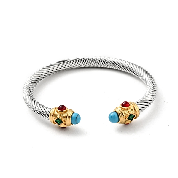 

PandaHall 304 Stainless Steel Twist Rope Shape Open Cuff Bangle, Rhinestone & Resin Jewelry for Women, Stainless Steel Color, Dark Turquoise...