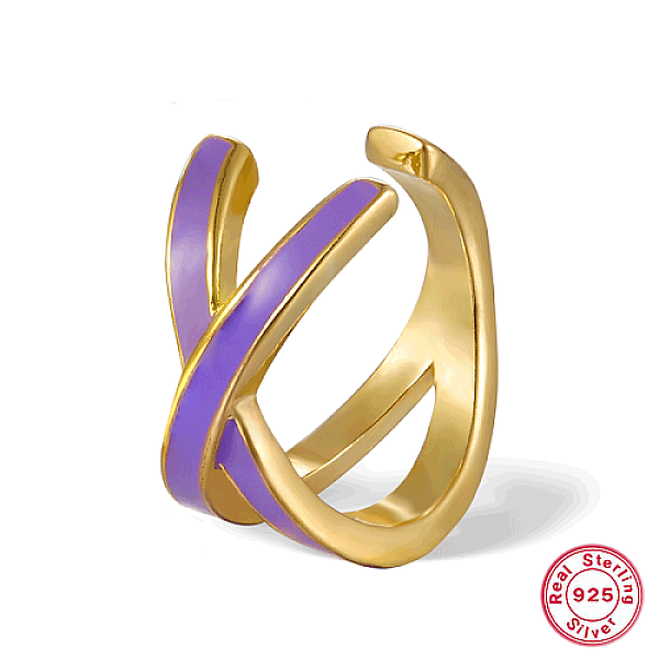 

PandaHall Real 18K Gold Plated 925 Sterling Silver Criss Cross Cuff Earring, with Enamel, Lilac, 13x13mm Sterling Silver Purple