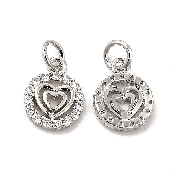 

PandaHall Brass Micro Pave Clear Cubic Zirconia Charms, with Jump Ring, Flat Round with Heart Charm, Platinum, 12x9.5x2mm, Hole: 3.5mm...