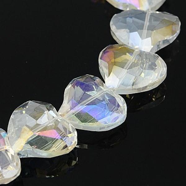 

PandaHall Electorplated Glass Beads, Rainbow Plated, Faceted, Heart, Clear AB, 28x24x10~11mm Glass Heart White