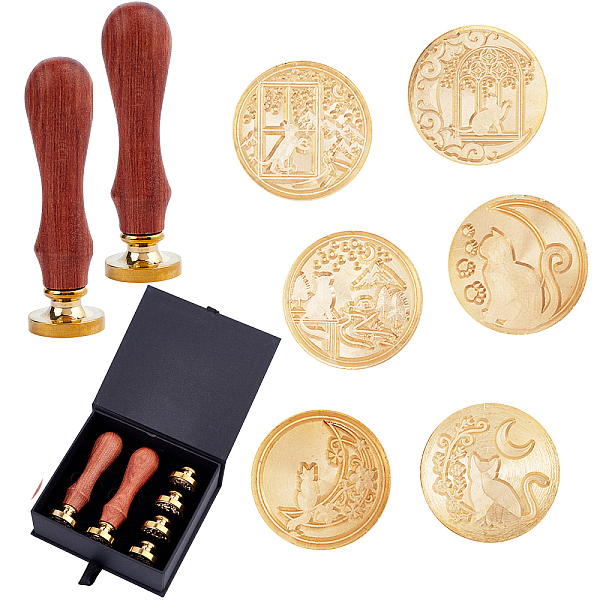 PandaHall CRASPIRE DIY Stamp Making Kits, Including Pear Wood Handle and Brass Wax Seal Stamp Heads, Golden, Brass Wax Seal Stamp Heads