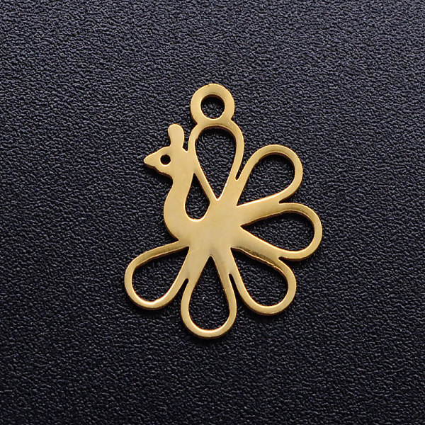

PandaHall 201 Stainless Steel Pendants, Peacock, Hollow, Golden, 16x12.5x1mm, Hole: 1.5mm 201 Stainless Steel Peacock