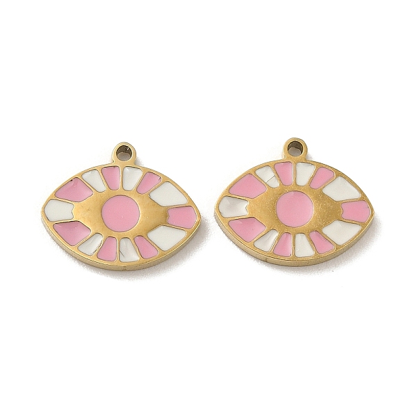 

PandaHall Ion Plating(IP) 316L Surgical Stainless Steel Pendants, with Enamel, Real 18K Gold Plated, Evil Eye Charm, Pink, 10x12x1.5mm, Hole...