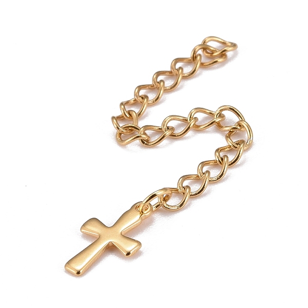 

PandaHall 304 Stainless Steel Chain Extender, Curb Chain, with 202 Stainless Steel Charms, Cross, Golden, 63~68mm, Link: 3.7x3x0.5mm, Cross...