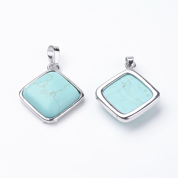 

PandaHall Synthetic Turquoise Pendants, with Brass Findings, Rhombus, Platinum, 25x29x7mm, Hole: 5x7mm, 18x18mm Synthetic Turquoise Rhombus