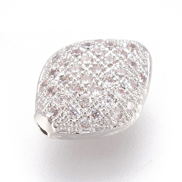 

PandaHall Brass Micro Pave Cubic Zirconia Beads, Rhombus, Clear, Platinum, 10x8x4mm, Hole: 0.8mm Brass+Cubic Zirconia Rhombus Clear