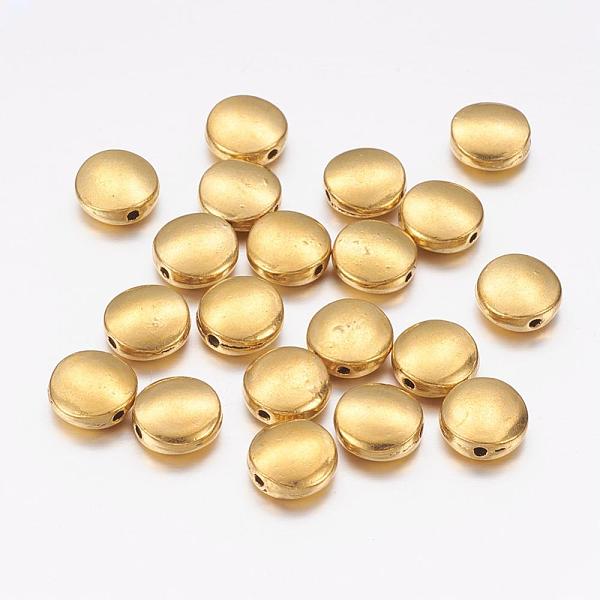 

PandaHall Tibetan Style Alloy Beads, Cadmium Free & Nickel Free & Lead Free, Antique Golden Color, Flat Round, about 9mm in diameter, 4mm...