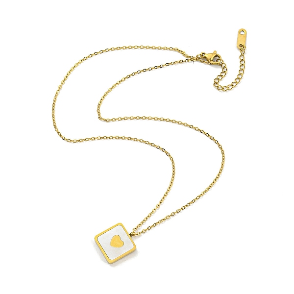 

PandaHall Natural Shell Square with Heart Pendant Necklace, with Ion Plating(IP) 304 Stainless Steel Cable Chains, Golden, 15.79 inch...