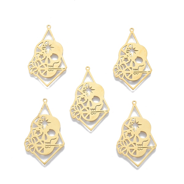 

PandaHall 201 Stainless Steel Pendants, Skull, Real 18K Gold Plated, 38.5x22.5x1mm, Hole: 1.2mm 201 Stainless Steel Skull