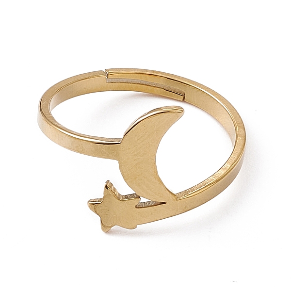 

PandaHall Ion Plating(IP) 201 Stainless Steel Moon & Star Adjustable Ring for Women, Real 18K Gold Plated, US Size 6 1/4(16.7mm) 201...