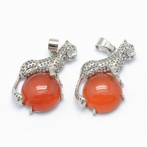

PandaHall Natural Carnelian Pendants, with Alloy Findings, Leopard, Dyed, Platinum, 33.5x20x7mm, Hole: 4x6mm Carnelian Leopard