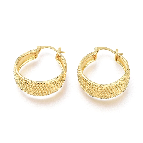 

PandaHall Brass Thick Hoop Earrings, Long-Lasting Plated, Textured, Ring, Real 18K Gold Plated, 30.5x25.5x9.7mm, Pin: 1.5mm Brass Ring