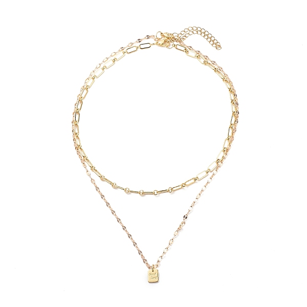 

PandaHall 2Pcs 2 Style Rectangle with Good Luck Pendant Necklaces Set, Brass Oval Link & Dapped Chains Necklaces for Women, Golden...