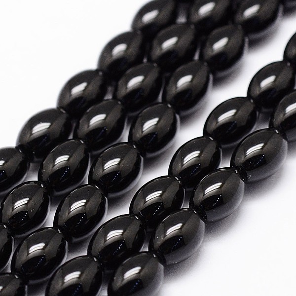 

PandaHall Natural Black Onyx Beads Strands, Dyed & Heated, Rice, 9x6mm, Hole: 1.2mm, about 43pcs/strand Black Onyx Rice