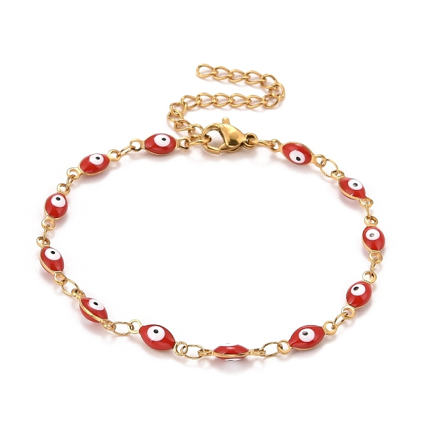 

PandaHall Enamel Horse Eye Link Chains Bracelet, Vacuum Plating 304 Stainless Steel Jewelry for Women, Golden, Red, 6-3/4 inch(17.1cm) 304...