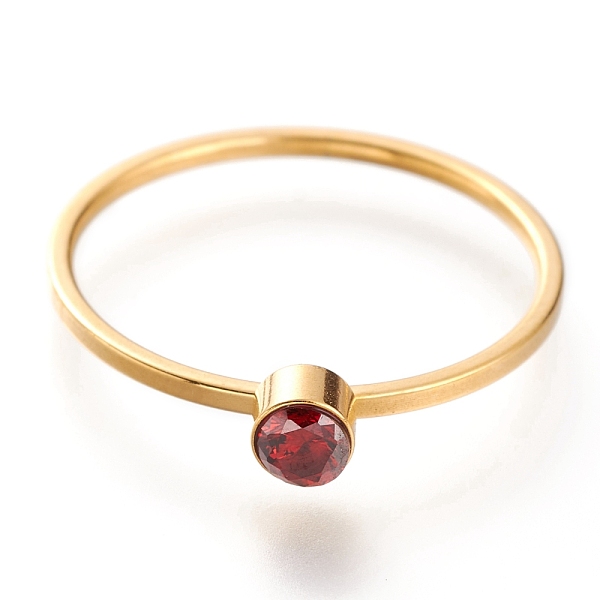 

PandaHall Ion Plating(IP) 304 Stainless Steel Finger Rings, with Rhinestone, Flat Round, Golden, Siam, US Size 7~7 3/4(17.3~17.9mm) 304..., Red
