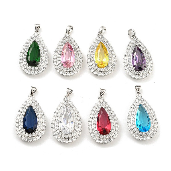 

PandaHall Rack Plating Brass Micro Pave Cubic Zirconia Pendants, with Glass, Teardrop, Platinum, 32x19x18mm, Hole: 4x3.5mm Brass+Cubic..., Multicolor