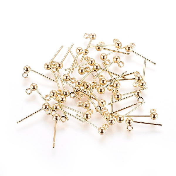 

PandaHall Brass Stud Earring Findings, with Loop, Nickel Free, Real 18K Gold Plated, 14mm, Hole: 1.4mm, Pin: 0.7mm, Ball: 3mm in diameter...