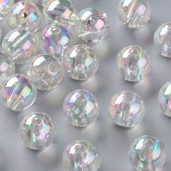 

PandaHall Transparent Acrylic Beads, AB Color Plated, Round, Clear AB, 12x11mm, Hole: 2.5mm, about 566pcs/500g Acrylic Round White