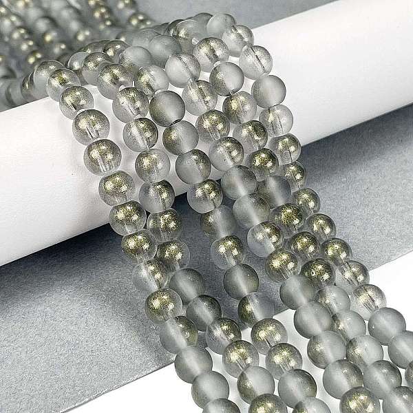 

PandaHall Frosted Transparent Glass Bead Strands, with Gold Powder, Round, Slate Gray, 6mm, Hole: 1mm, about 146pcs/strand, 31.02''(78.8cm)...