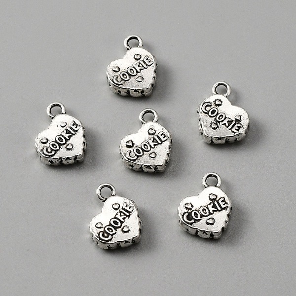 

PandaHall Tibetan Style Alloy Pendants, Heart Charms, with Word COOKIE, Antique Silver, 13x14x4mm, Hole: 2.5mm Alloy Heart