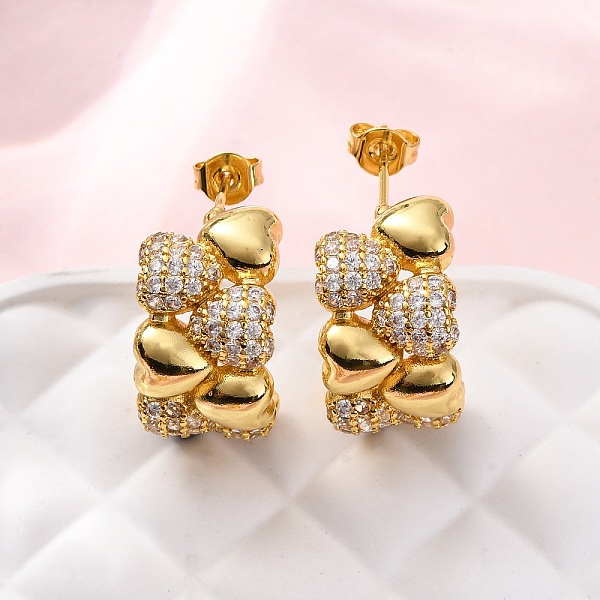 Latón micro pave aretes de circonita cúbica transparente