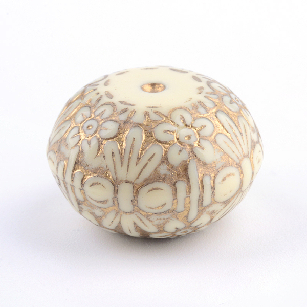 

PandaHall Flat Round with Flower Plating Acrylic Beads, Golden Metal Enlaced , Beige, 21x14mm, Hole: 2mm, about 136pcs/500g Acrylic Flat..., Yellow