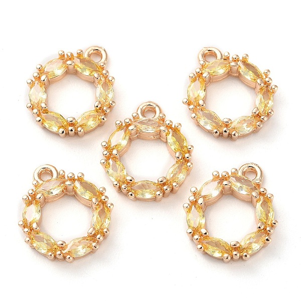 

PandaHall K9 Glass Pendants, with Light Gold Tone Brass Findings, Ring Charms, Lt.Col.Topaz, 15x12.5x3mm, Hole: 1.4mm K9 Glass Ring Yellow