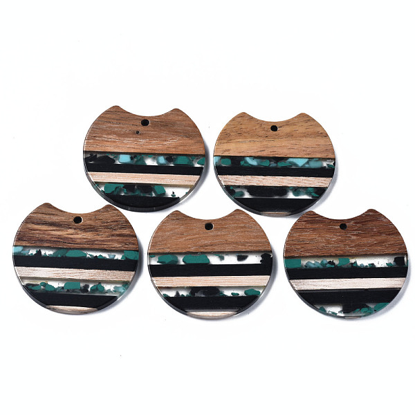 

PandaHall Resin & Walnut Wood Pendants, Gap Flat Round, Light Sea Green, 34x37x3mm, Hole: 1.8mm Resin+Wood Flat Round