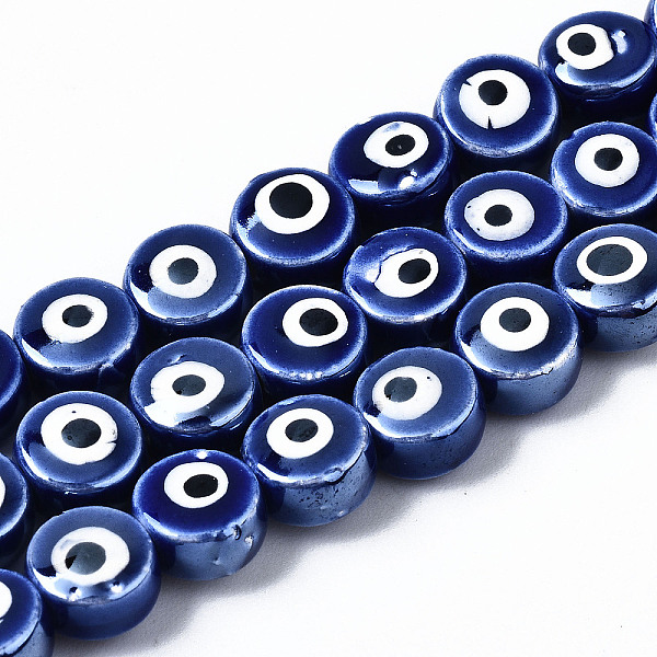 

PandaHall Handmade Porcelain Ceramic Beads Strands, Bright Glazed Porcelain, Flat Round with Evil Eye, Blue, 8x5mm, Hole: 1.5mm, about...