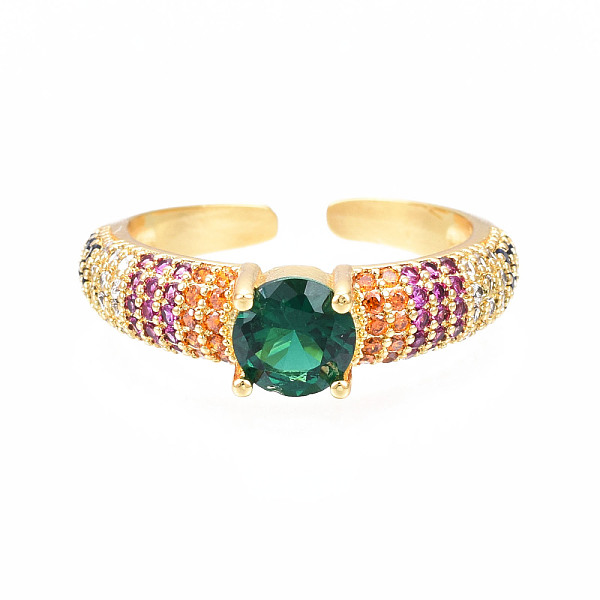 

PandaHall Cubic Zirconia Flat Round Open Cuff Ring, Real 18K Gold Plated Brass Jewelry for Women, Nickel Free, Green, US Size 7(17.3mm)...