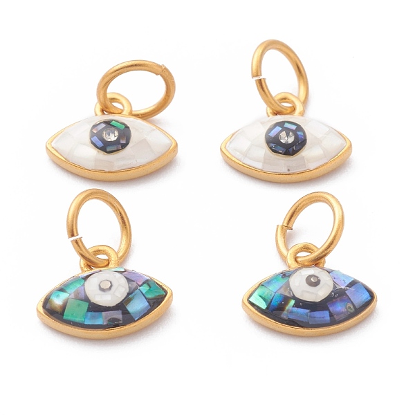 

PandaHall Brass Shell Charms, with Jump Rings, Golden, Eye, Mixed Color, 8x10x3mm Shell Eye Multicolor