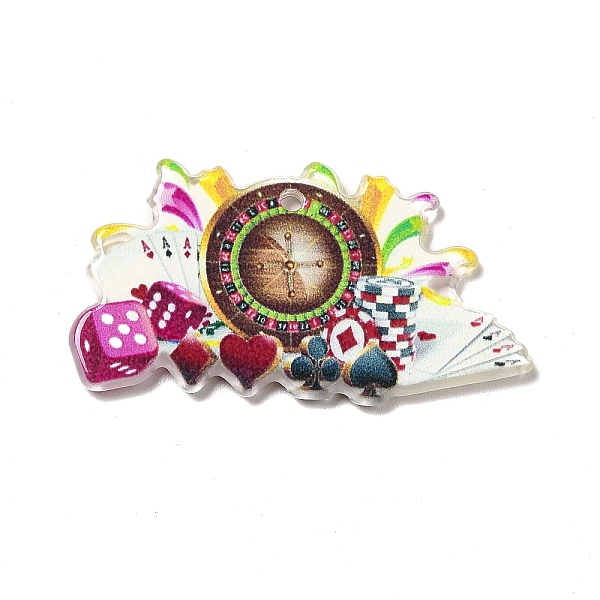 

PandaHall Acrylic Pendants, Playing Theme Charms, Flat Round Pattern, 21x38.5x2.3mm, Hole: 1.8mm Acrylic Flat Round