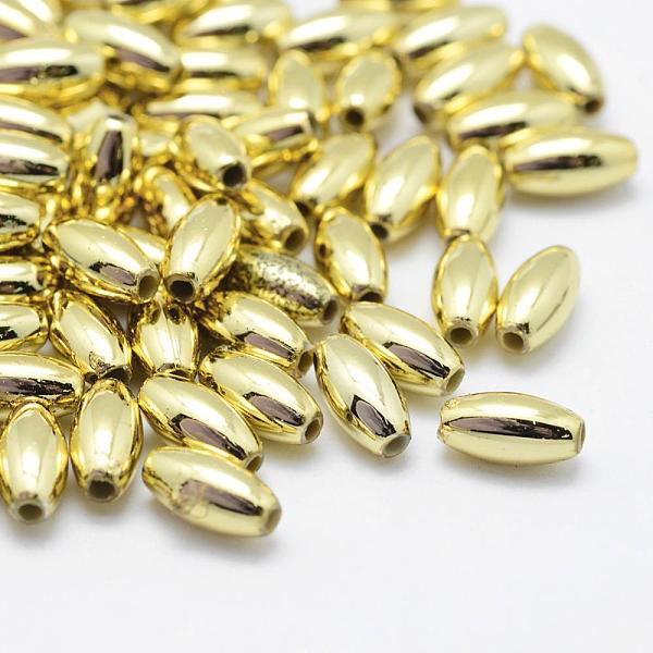 

PandaHall Plating Eco-Friendly Plastic Beads, Oval, Golden Plated, 8x4mm, Hole: 1mm, about 7300~7600pcs/500g Plastic Oval