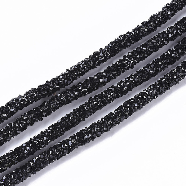 

PandaHall PVC Tubular Synthetic Rubber Cord, Hollow Pipe, with Resin Rhinestone, Black, 5~6mm, Hole: 2mm, about 54.68 yards(50m)/bundle PVC...