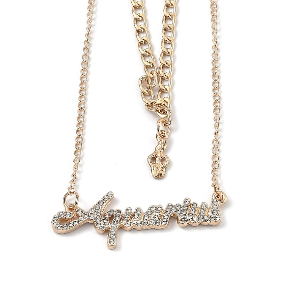 

PandaHall Alloy Double Layered Necklaces, Pendant Necklaces, with Glass Rhinestone, Constellation/Zodiac Sign, Golden, Aquarius, Word...