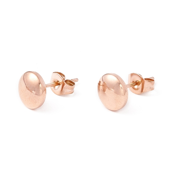 

PandaHall 6 Pairs 304 Stainless Steel Flat Round Stud Earrings for Women, Rose Gold, 8mm, Pin: 1mm 304 Stainless Steel Flat Round