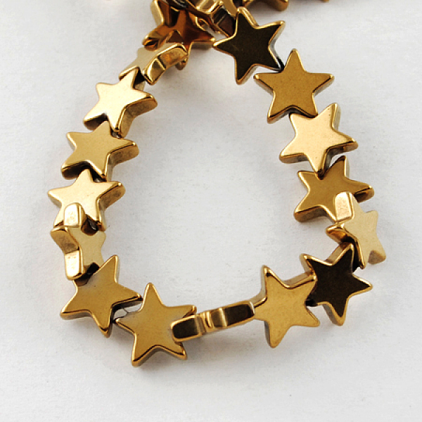 

PandaHall Non-magnetic Synthetic Hematite Beads Strands, Grade A, Star, Golden Plated, 6x6x2mm, Hole: 1mm, 85pcs/strand, 15.5 inch..., Gold