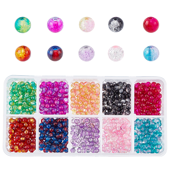 PandaHall PH 6mm Glass Lampwork Beads for Jewelry Making, 400pcs 10 Colors Round Crystal Crackle Beads for Summer Beading Supplies Necklace...