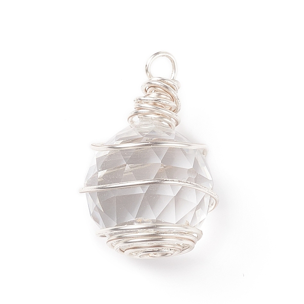 

PandaHall Wire Wrapped Transparent Glass Pendants, Faceted, Round, Silver, Clear, 35x22.5mm, Hole: 4.2mm Glass Round Clear