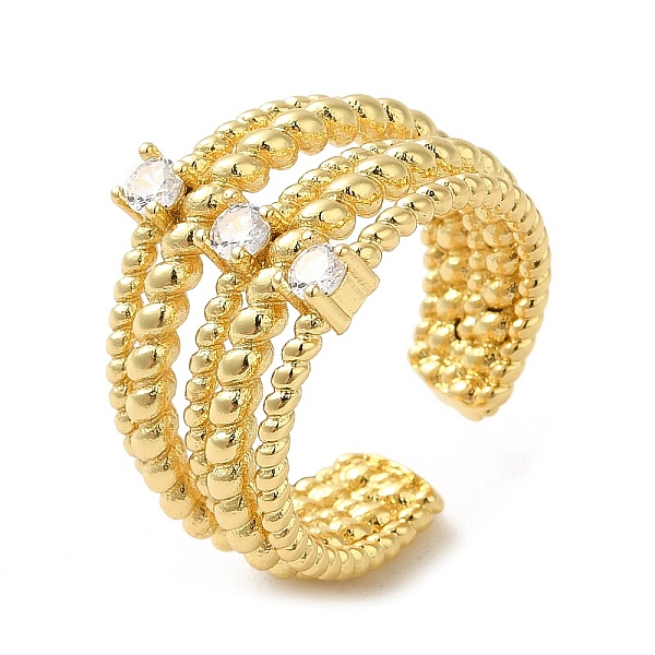 

PandaHall Rack Plating Real 18K Gold Plated Brass Multi Lines Open Cuff Rings, with Cubic Zirconia, Long-Lasting Plated, Lead Free & Cadmium..., Clear
