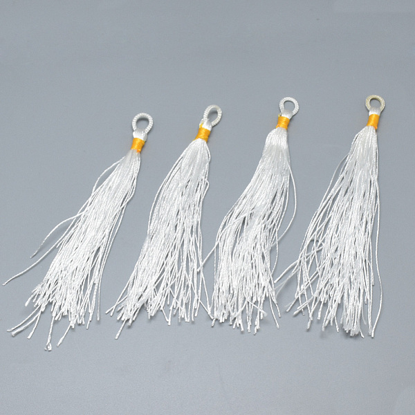 

PandaHall Polyester Tassel Big Pendant Decorations, White, 95~105x4~5x4mm, Hole: 4~6mm Polyester White