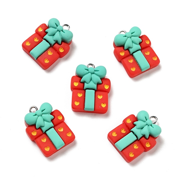 

PandaHall Christmas Opaque Resin Pendants, with Platinum Tone Iron Loops, Gift Box Charm, Red, 24x19x8.5mm, Hole: 2x2.2mm Iron+Resin Box Red